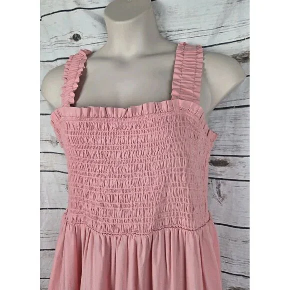 Abercrombie & Fitch Easy Maxi Smocked Dress XXL Tiered Pink Rose Quartz Boho - Picture 3 of 8